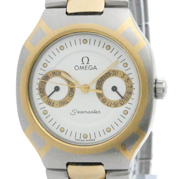 Polished OMEGA Seamaster Polaris Day Date 18K Gold Steel Watch 396.1022 BF572308 - Picture 1 of 8